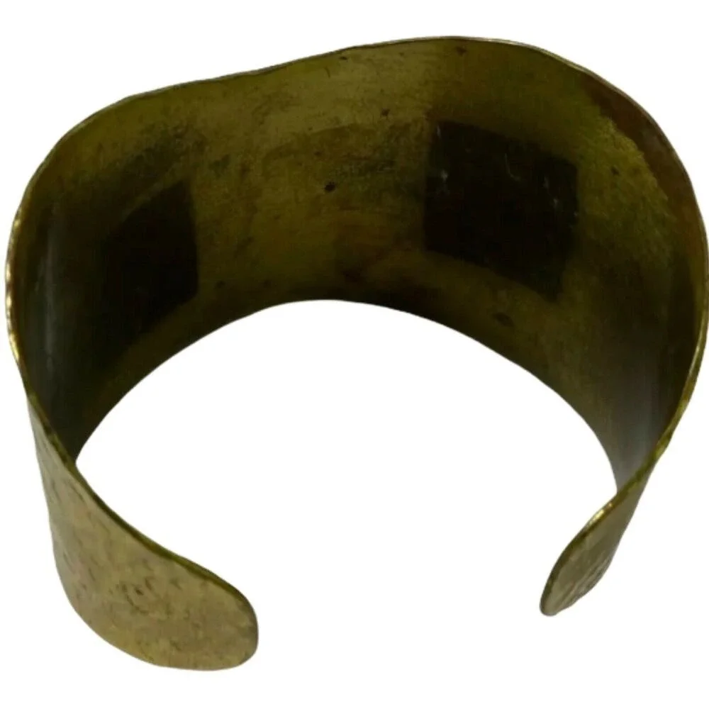 Gold Brass Rustic Chic Grecian Hammered Abstract Bangle Bracelet Boho‎ Cuff